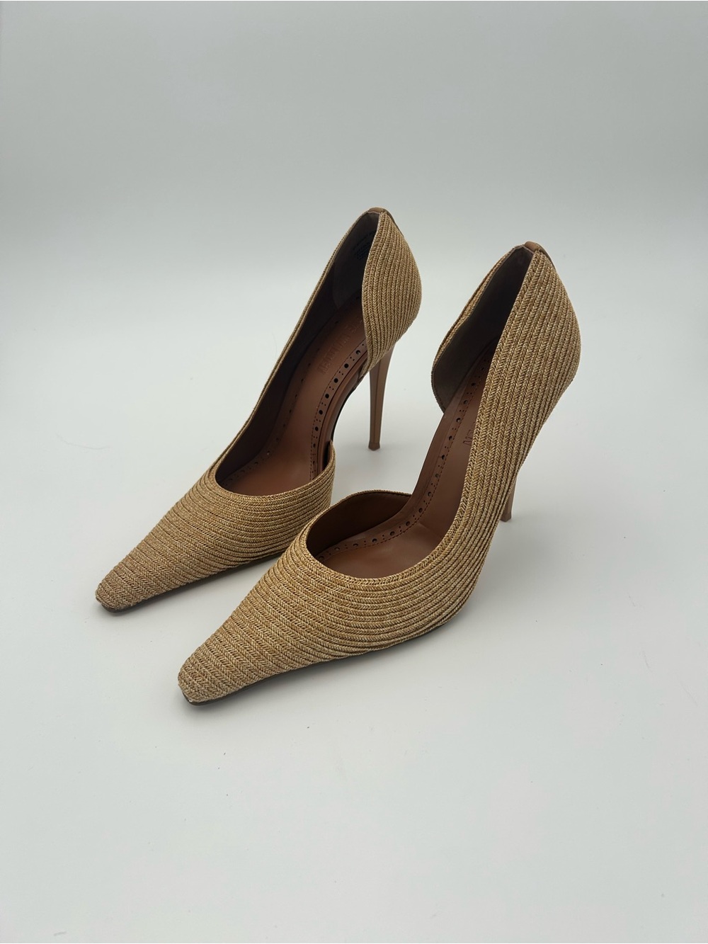 Steve Madden Tan Woven D’Orsay Snip Toe Pumps